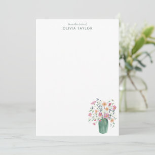 Cartão De Notas Papelaria Personalizada Nome Floral Pintada à Mão