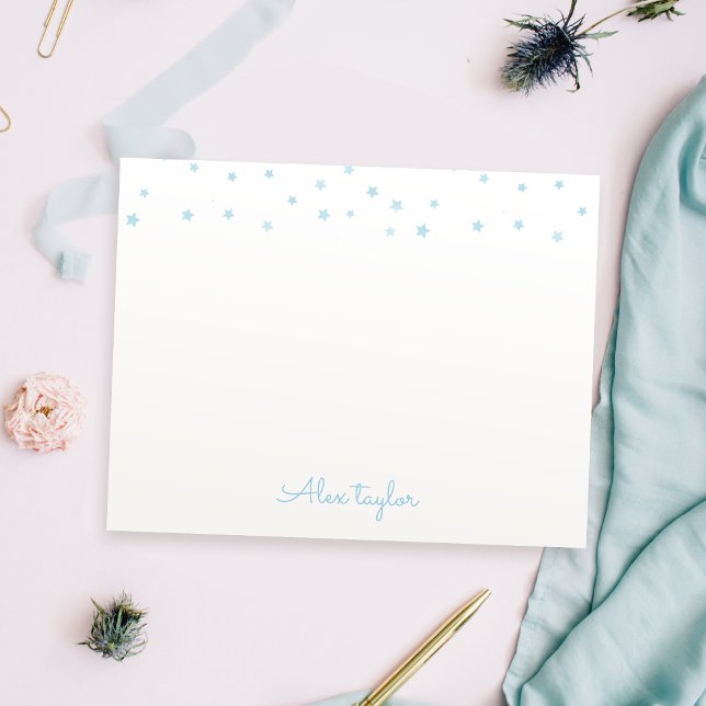 Cartão De Notas Papelaria personalizada para crianças com estrelas (Cute blue stars kids Personalized Stationery Note Card)