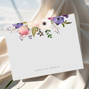 Cartão De Notas Papelaria Personalizada Rosa Roxo Floral Elegante