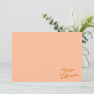 Cartão De Notas Papelaria Personalizada Script Laranja Pêssego 