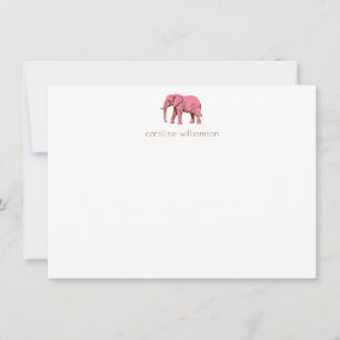 Cartão De Notas Papelaria Personalizada Simples Elefante Rosa