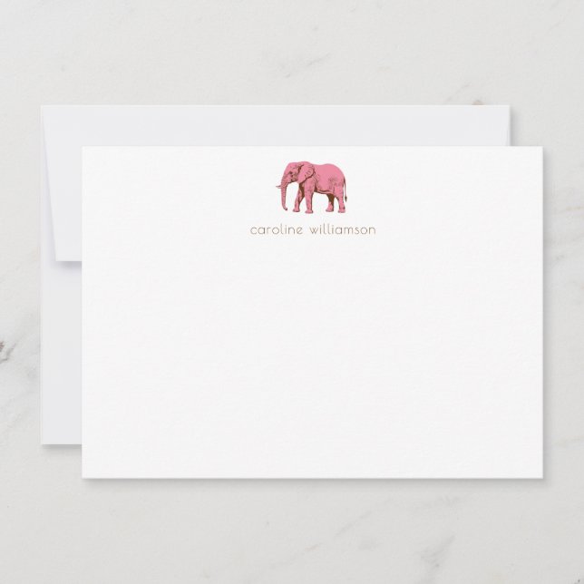 Cartão De Notas Papelaria Personalizada Simples Elefante Rosa (Frente)