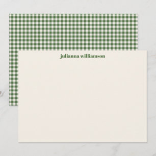Cartão De Notas Papelaria Personalizada Xadrez Gingham Verde Fofo