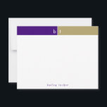 Cartão De Notas Papelaria Pessoal Monograma Roxo Dourado Inicial<br><div class="desc">Este design simples e moderno apresenta uma faixa de 2 cores com 2 iniciais e nome/texto na parte inferior. Clique no botão personalizar se desejar ajustar os elementos do design e/ou modificar ainda mais o texto! Variações deste design, cores adicionais, bem como produtos coordenados estão disponíveis em nossa loja, zazzle.com/store/doodlelulu....</div>