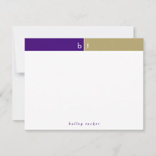 Cartão De Notas Papelaria Pessoal Monograma Roxo Dourado Inicial