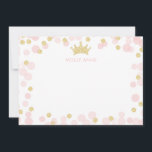 Cartão De Notas Papelaria Princesa Brilho Dourado Rosa Pontos Polk<br><div class="desc">Este design apresenta uma coroa de princesa acentuada por confete rosa suave e dourado brilhante. Clique no botão personalizar para ter mais flexibilidade ao adicionar seu próprio texto! Variações deste design, cores adicionais, bem como produtos coordenados estão disponíveis em nossa loja, zazzle.com/store/doodlelulu. Entre em contato conosco se você precisar deste...</div>