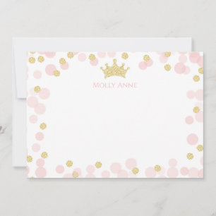 Cartão De Notas Papelaria Princesa Brilho Dourado Rosa Pontos Polk