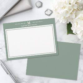 Cartão De Notas Papelaria Simples com Monograma em Verde Sage