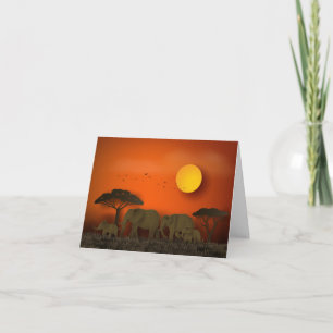 Cartão De Notas Papercut Sunset African Savanna Elephants
