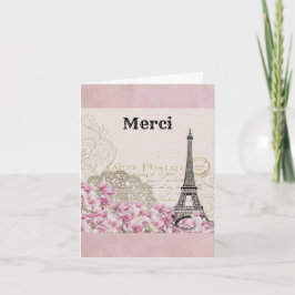 Cartão De Notas Paris Eiffel Tower France Pink Vintage Obrigado