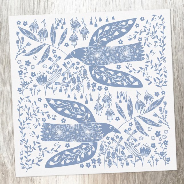 Cartão De Notas Pássaro Azul (Blue and white peace doves note card)