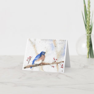 Cartão De Notas Pássaro azul no inverno, Impressão de pintura aquo