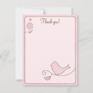 Cartão De Notas Pássaro Rosa Brilhante 4x5 Flor Obrigado Nota