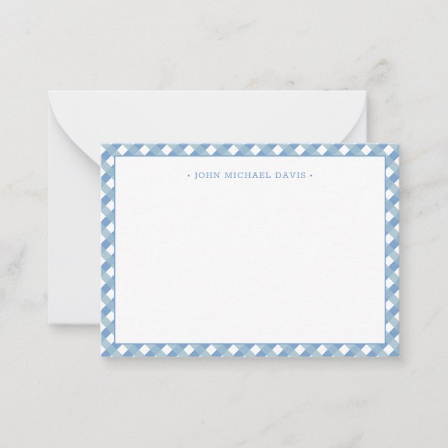 Cartão De Notas Pastel Blue Gingham Children's (Frente)