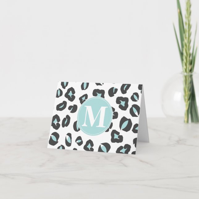 Cartão De Notas Pastel Modern Monogram Cheetah Print Note Card (Frente)