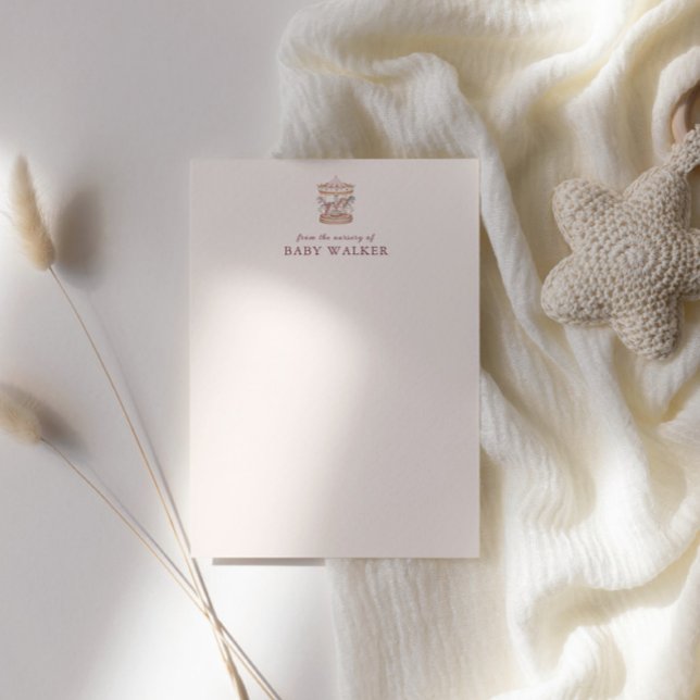 Cartão De Notas Pastel Pink Cute Carousel Girl Baby Shower  (Criador carregado)