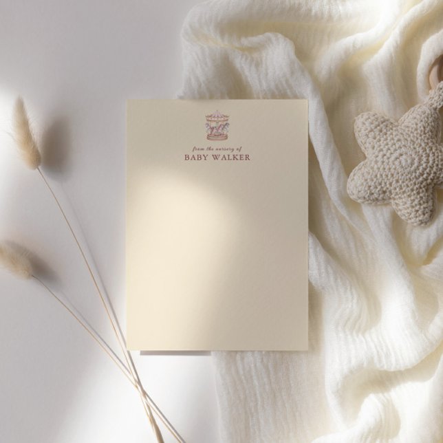 Cartão De Notas Pastel Pink Cute Carousel Girl Baby Shower  (Criador carregado)