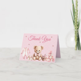 Cartão De Notas Pastel Pink Teddy Bear Baby Shower Thank You