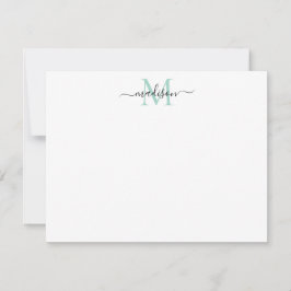 Cartão De Notas Pastel Teal de Monograma de Script Girly Moderno E