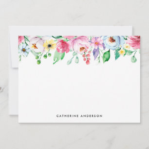 Cartão De Notas Pastel Watercolor Flowers Floral Stationery