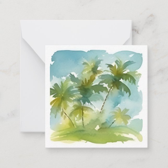 Cartão De Notas Pastel Watercolor Palm Trees (Frente)