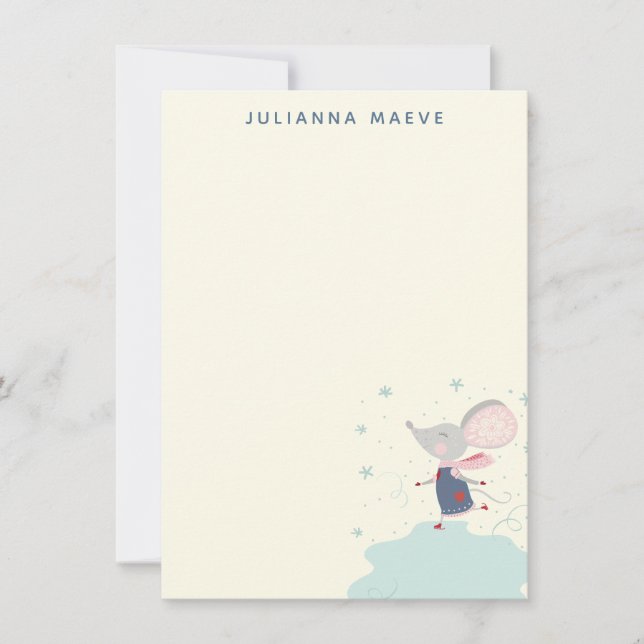 Cartão De Notas Patinador de Gelo Rato Caprichoso Férias Personali (Frente)