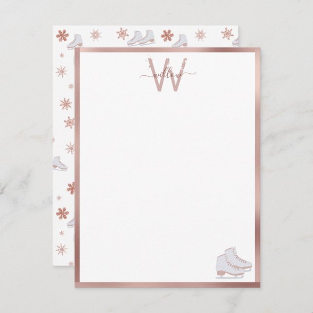 Cartão De Notas Patins de gelo em Rose Gold Rosa Bege Crianças (Frente/Verso)