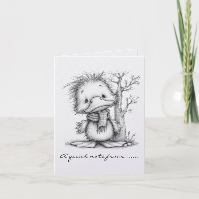 Cartão De Notas Pato de Natal Preto e Branco (Frente)