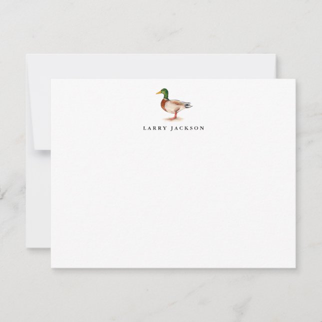 Cartão De Notas Pato-real Aquarela Personalizado Plano (Frente)