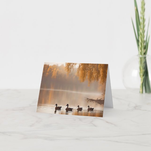 Cartão De Notas Patos No Lago De Outono (Frente)