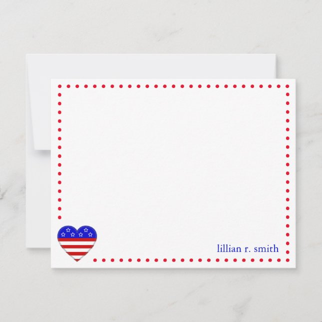 Cartão De Notas Patriótica American Flag Heart Personalizada (Frente)