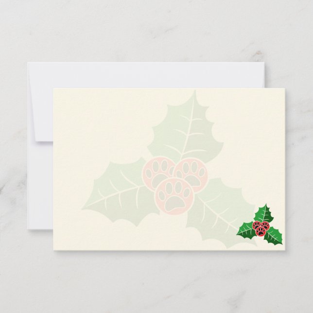 Cartão De Notas Paw Holly Leaves Christmas Blank Cream Off White (Frente)