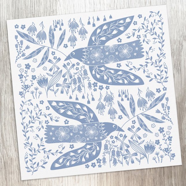 Cartão De Notas Peace Dove Blue Bird (Peace doves blue and white bird folk art notecards)