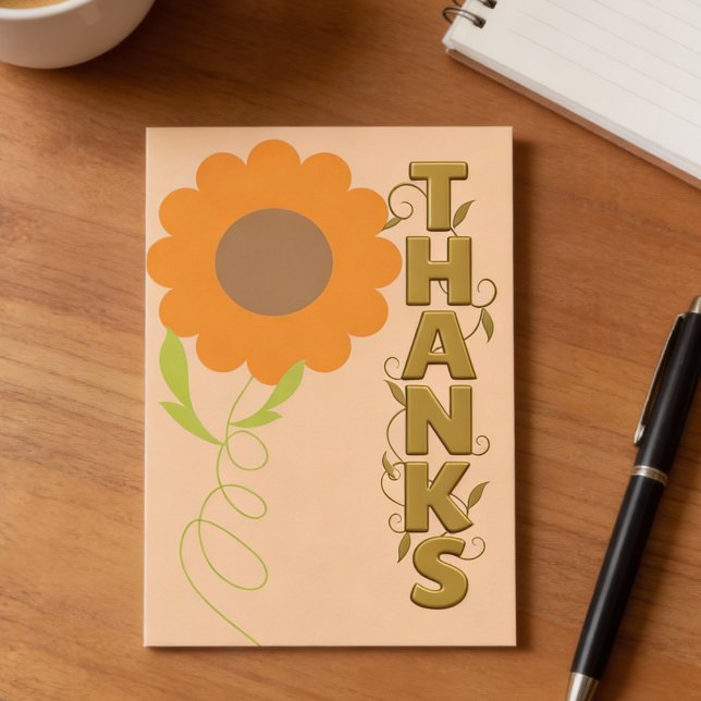 Cartão De Notas Peach and Gold Flower Thank You Card (Soft peach tones meet bold gold lettering. Its sweet, stylish, and ready to say thanks your way.)