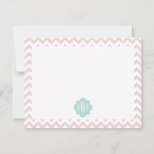 Cartão De Notas Peach Chevron Ikat Monogrammed Flat Notecard (Frente)