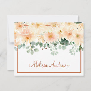 Cartão De Notas Peach Dahlia Watercolor Floral Fall Personalizado