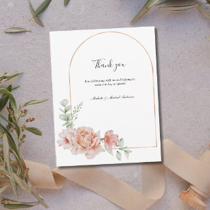 Cartão De Notas Peach Floral Clássico Formal Casamento Obrigado