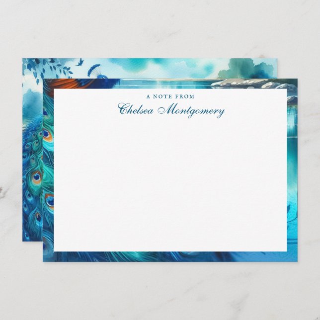 Cartão De Notas Peacock Watercolor Painting Personalizado (Frente/Verso)