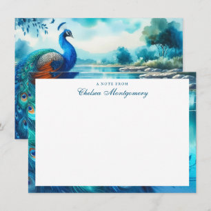 Cartão De Notas Peacock Watercolor Painting Personalizado