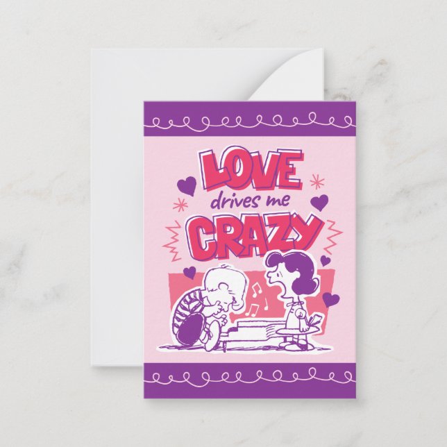 Cartão De Notas Peanuts | Love Drives Me Crazy (Frente)