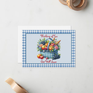 Cartão De Notas Pegue Bem Em Breve Fruta Cesta Azul Gingham