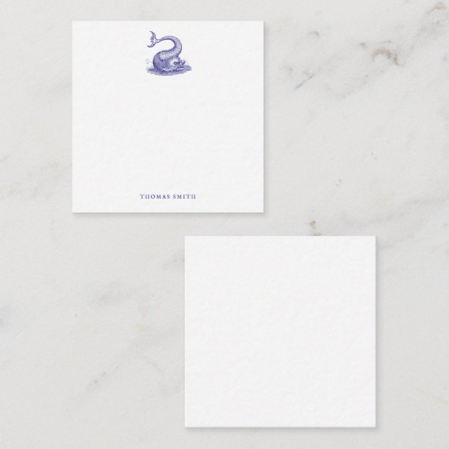 Cartão De Notas Peixes Monstruosos do Mar de Vintagem Branca Azul  (Frente/Verso)