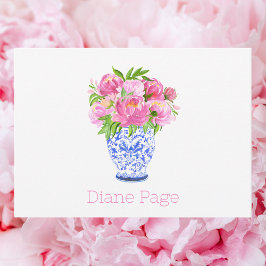Cartão De Notas Peonies Chinoiserie Vase Papel de carta Personaliz