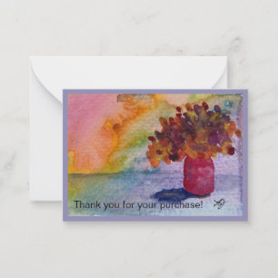 Cartão De Notas Pequena Aquarela Floral Obrigado ACEO tamanho