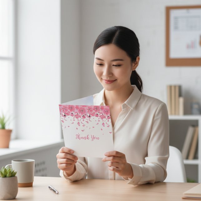 Cartão De Notas Pérolas Rosa Obrigado (Criador carregado)