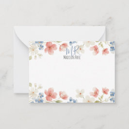 Cartão De Notas Personalised Blush Watercolour Floral Monogram