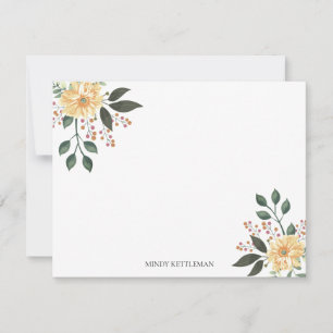 Cartão De Notas Personalização Floral e Monograma de Aquarela