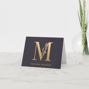 Cartão De Notas Personalizado Chic Floral M Monograma Dourado Eleg