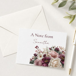 Cartão De Notas Personalizado Elegante Nome Floral Roxo