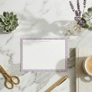 Cartão De Notas Personalizado Gingham Xadrez Lavanda Retro Fofo